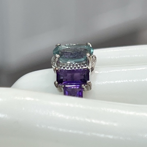 Teal Fluorite African Amethyst Sterling Silver Ring Sz 7 - Picture 9 of 11